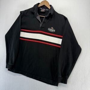 Vintage Guinness Rugby Shirt Men's XL Black Draught Beer Striped Collared 90s